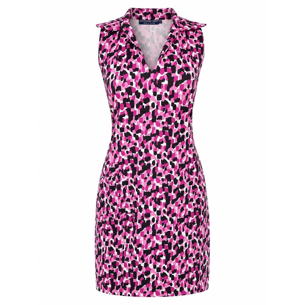 Katherine Way Pink Animal Print Golf Tennis Dress Sleeveless Pockets XS